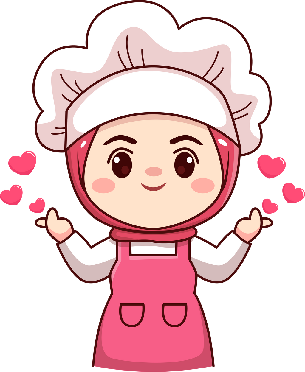 Cute and kawaii hijab female chef or baker with love sign